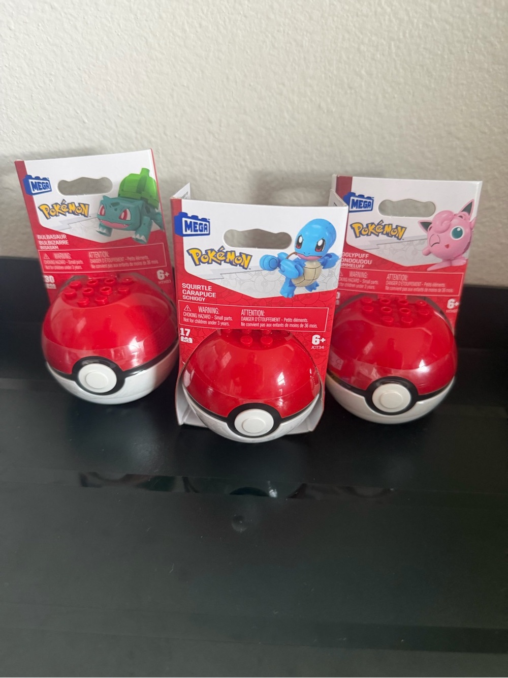 Pokemon Poké Ball Mega Construx Set of 3 Building Toys Squirtle Bulbasaur Jiggly